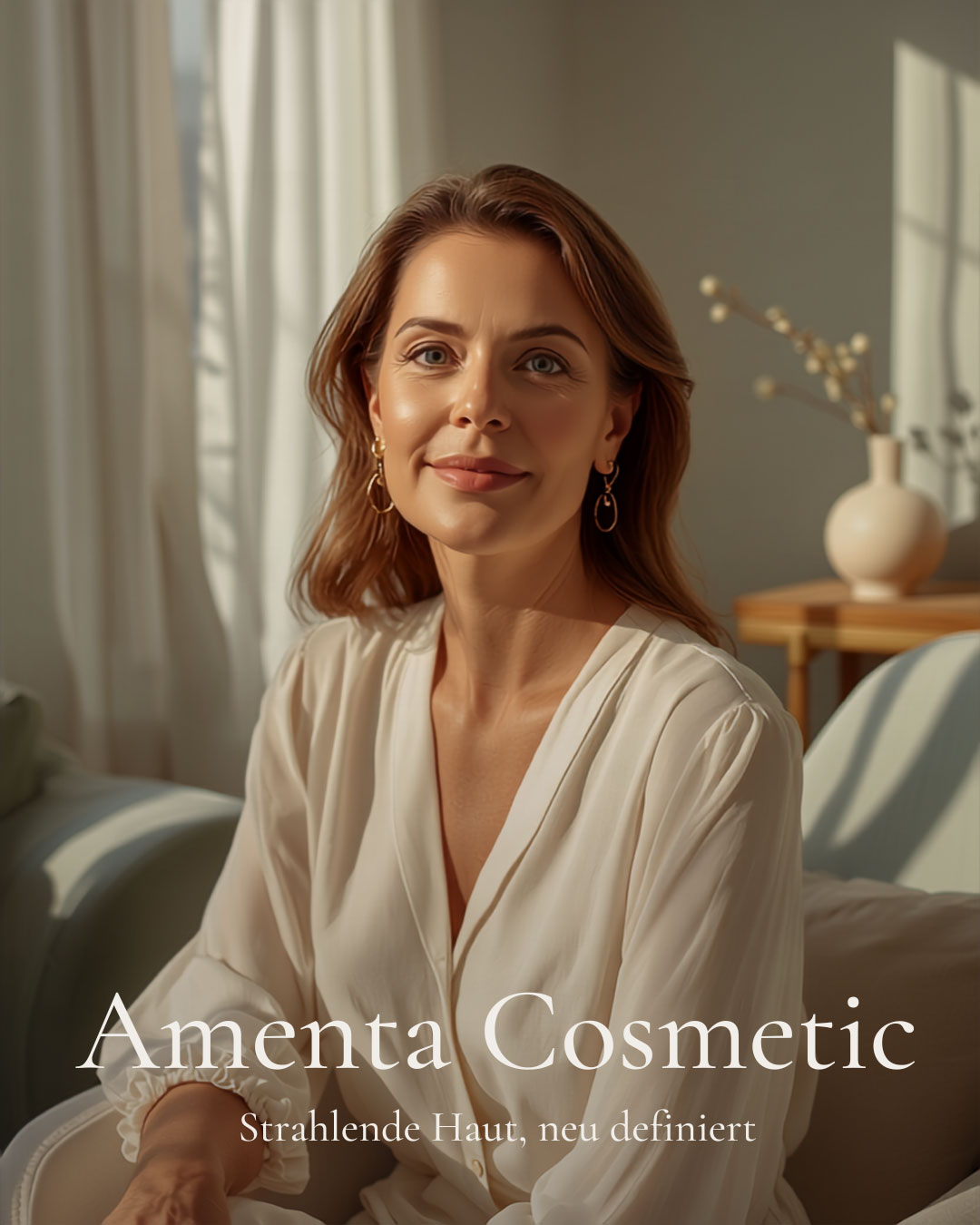 Amenta Cosmetic – Markenmotiv einer gepflegten Kundin mit dem Leitmotiv Strahlende Haut, neu definiert